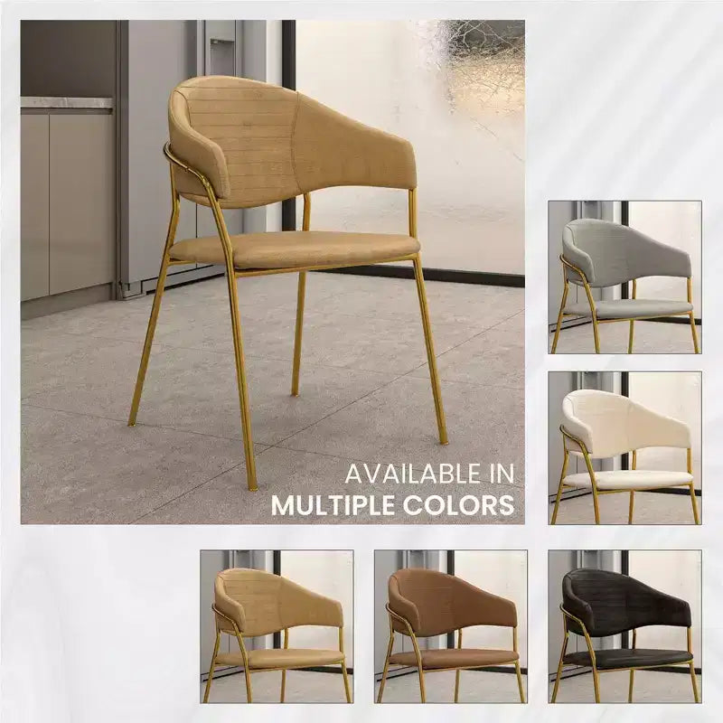 Poltrona d'accento in pelle e velluto con base in acciaio inossidabile | Sedia da pranzo ergonomica