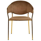 Poltrona d'accento in pelle e velluto con base in acciaio inossidabile | Sedia da pranzo ergonomica
