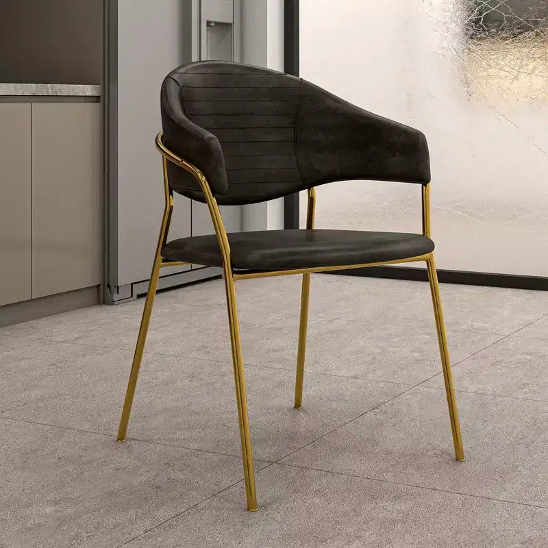Poltrona d'accento in pelle e velluto con base in acciaio inossidabile | Sedia da pranzo ergonomica