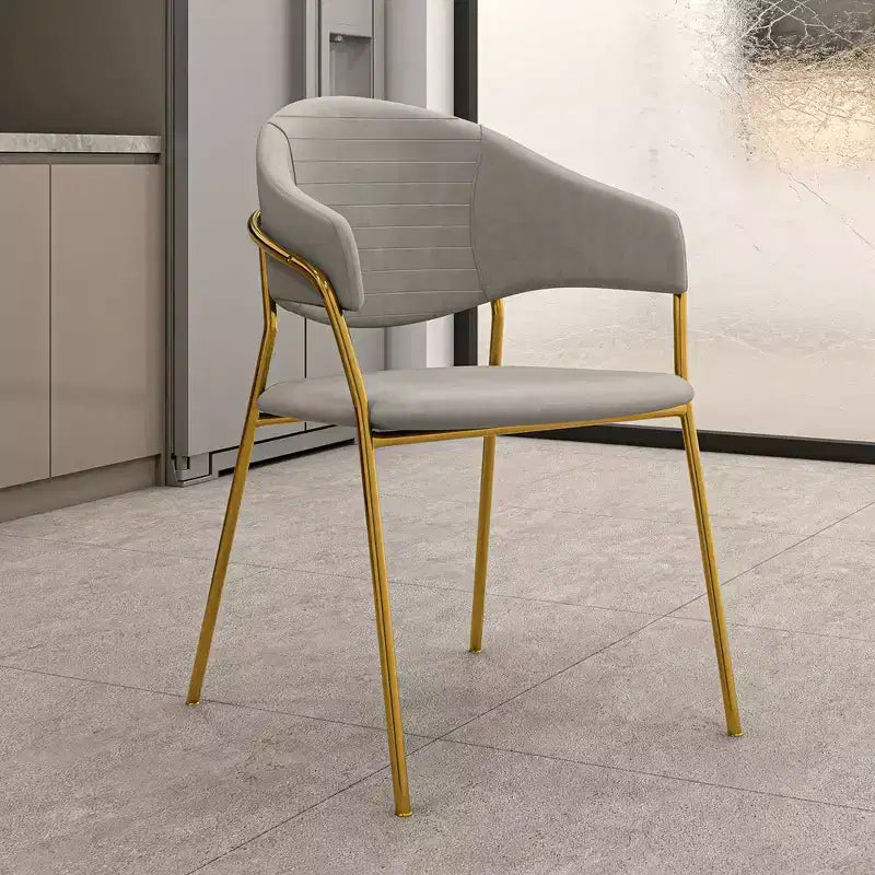Poltrona d'accento in pelle e velluto con base in acciaio inossidabile | Sedia da pranzo ergonomica