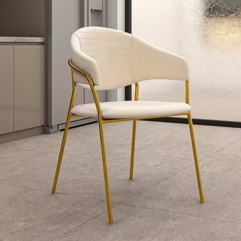 Poltrona d'accento in pelle e velluto con base in acciaio inossidabile | Sedia da pranzo ergonomica