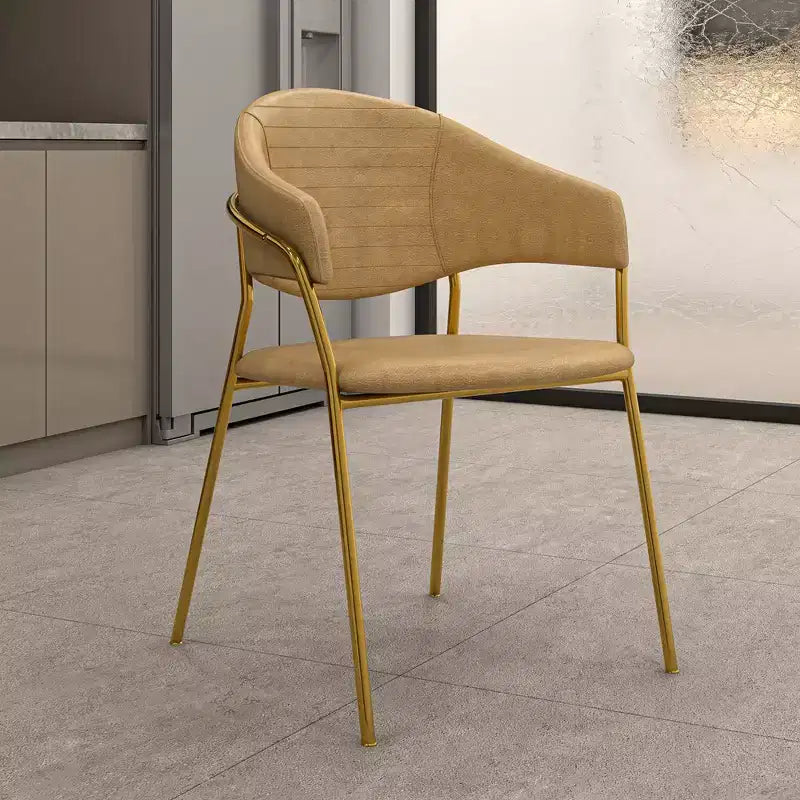 Poltrona d'accento in pelle e velluto con base in acciaio inossidabile | Sedia da pranzo ergonomica
