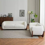 Set Divani da Soggiorno in Bouclé a 2 Pezzi Beige | Divano e Divanetto con Gambe in Betulla