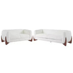 Set Divani da Soggiorno in Bouclé a 2 Pezzi Beige | Divano e Divanetto con Gambe in Betulla