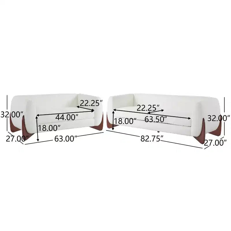 Set Divani da Soggiorno in Bouclé a 2 Pezzi Beige | Divano e Divanetto con Gambe in Betulla