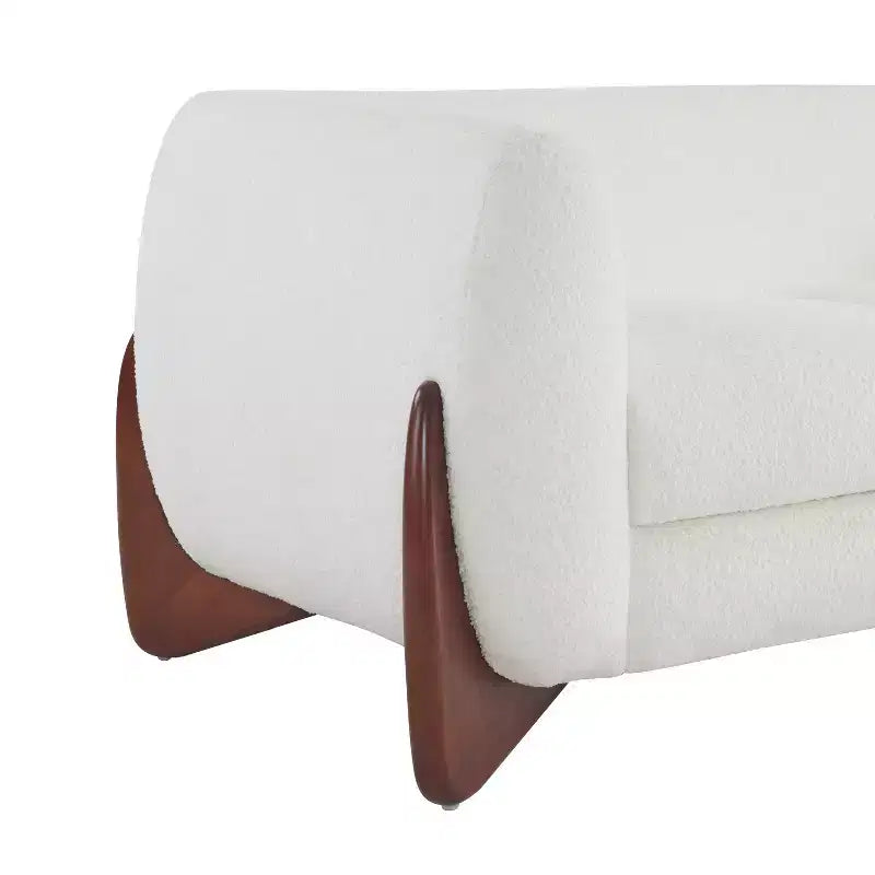 Set Divani da Soggiorno in Bouclé a 2 Pezzi Beige | Divano e Divanetto con Gambe in Betulla