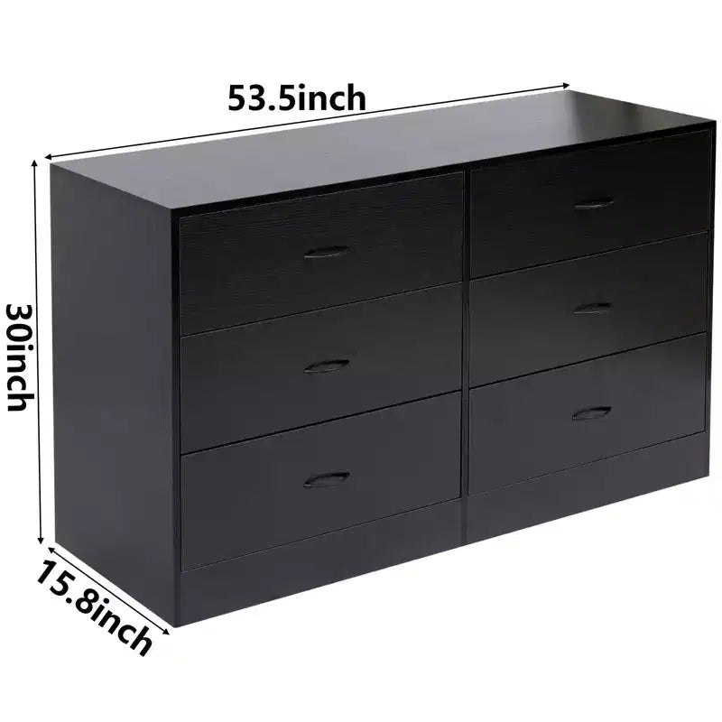 Cassettiera a 6 cassetti per camera da letto, moderna e ampia, con telaio in acciaio, in MDF nero