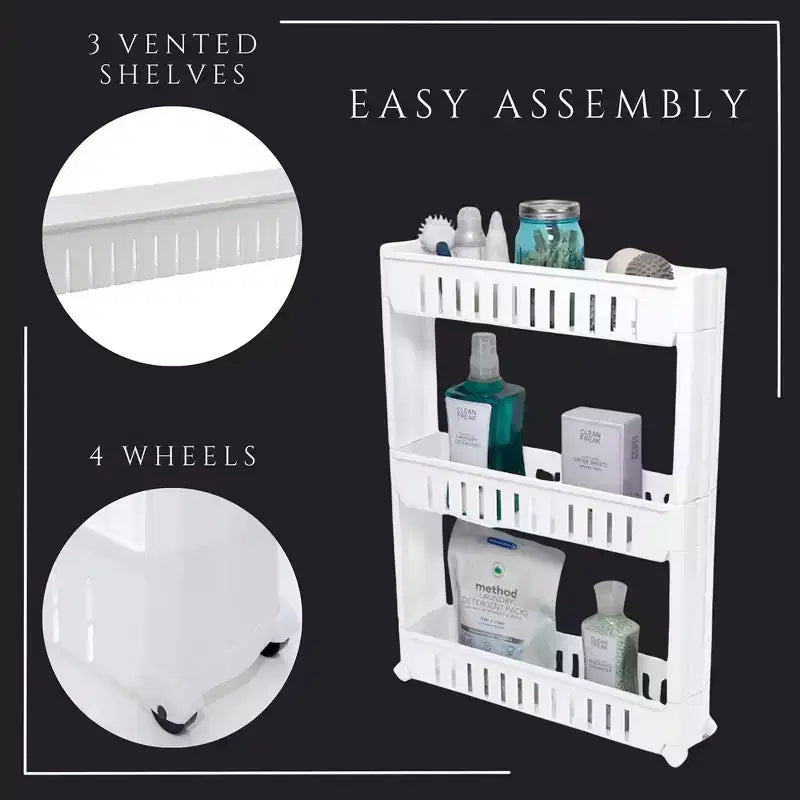 Carrello Portatutto Sottile a 3 Ripiani | Organizzatore per Bagno, Cucina e Dormitorio