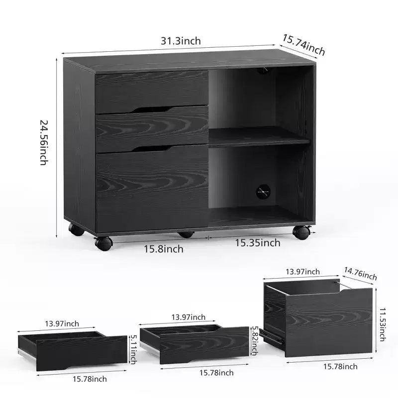 Classificatore mobile a 3 cassetti largo 79,5 cm con ruote