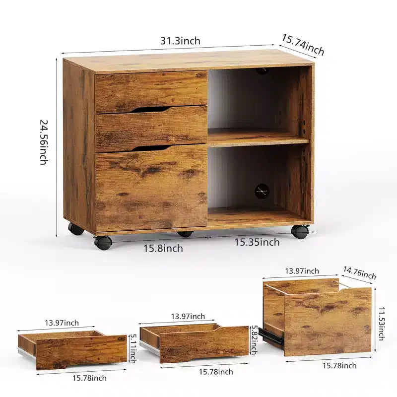 Classificatore mobile a 3 cassetti largo 79,5 cm con ruote