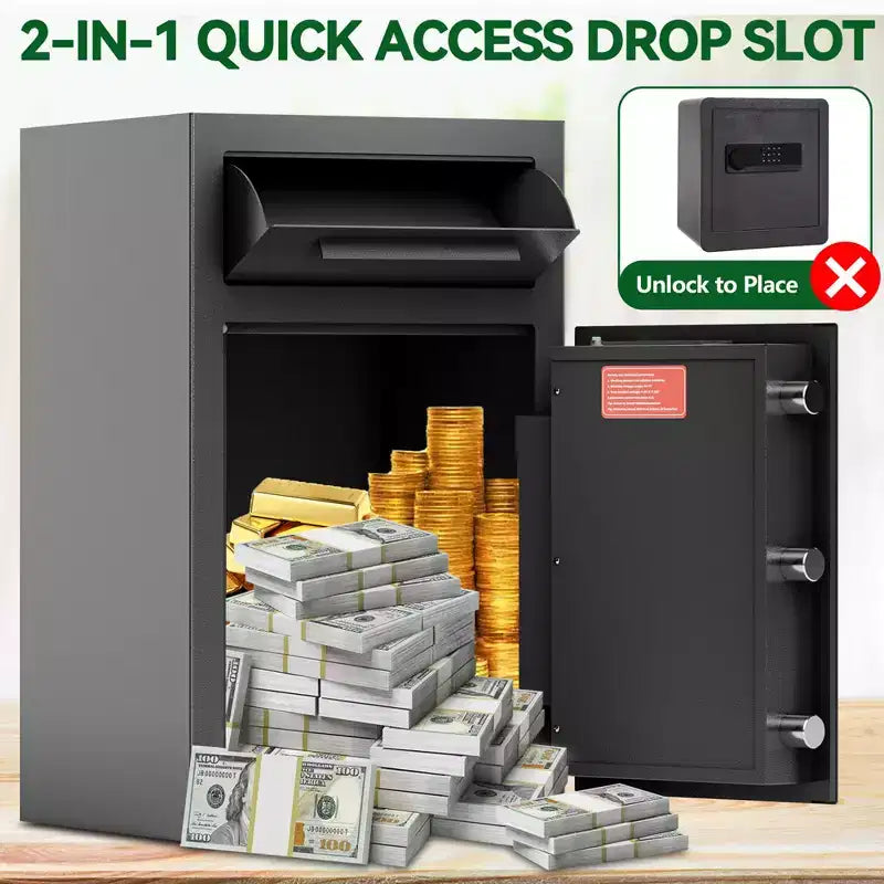 Cassaforte di Deposito, Casseforti con Cassetta a Fessura Antifurto con Tastierino Digitale e Chiavi di Scorta, Cassetta di Sicurezza Robusta per Denaro per Ufficio Domestico