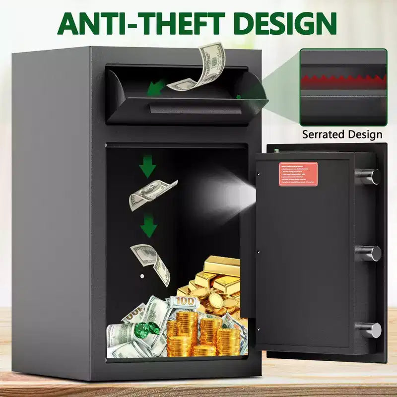 Cassaforte di Deposito, Casseforti con Cassetta a Fessura Antifurto con Tastierino Digitale e Chiavi di Scorta, Cassetta di Sicurezza Robusta per Denaro per Ufficio Domestico