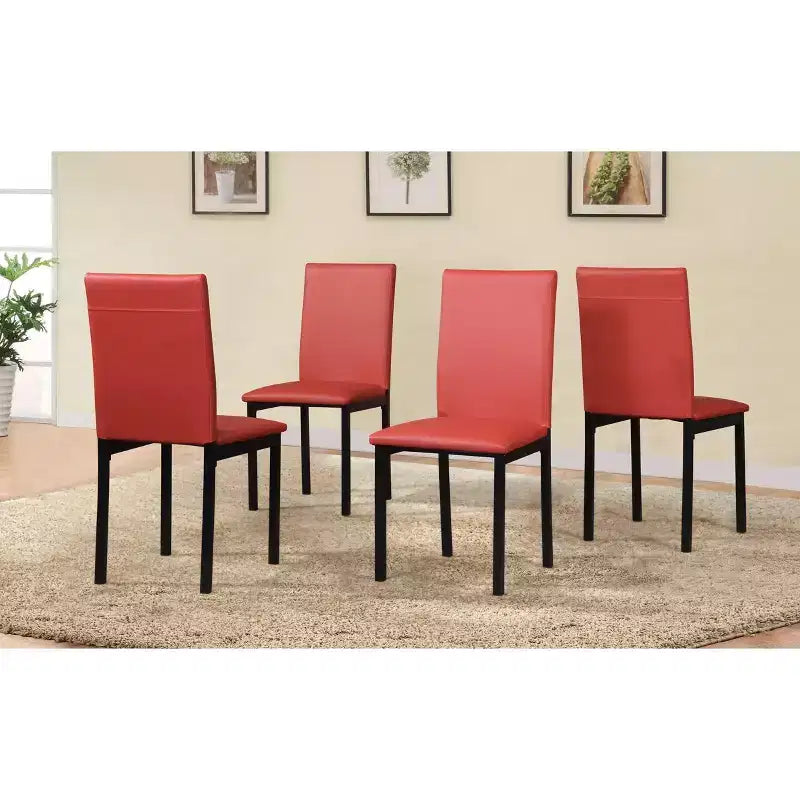 Set da pranzo in metallo da 5 pezzi | Piano in finto marmo e sedie in similpelle rossa