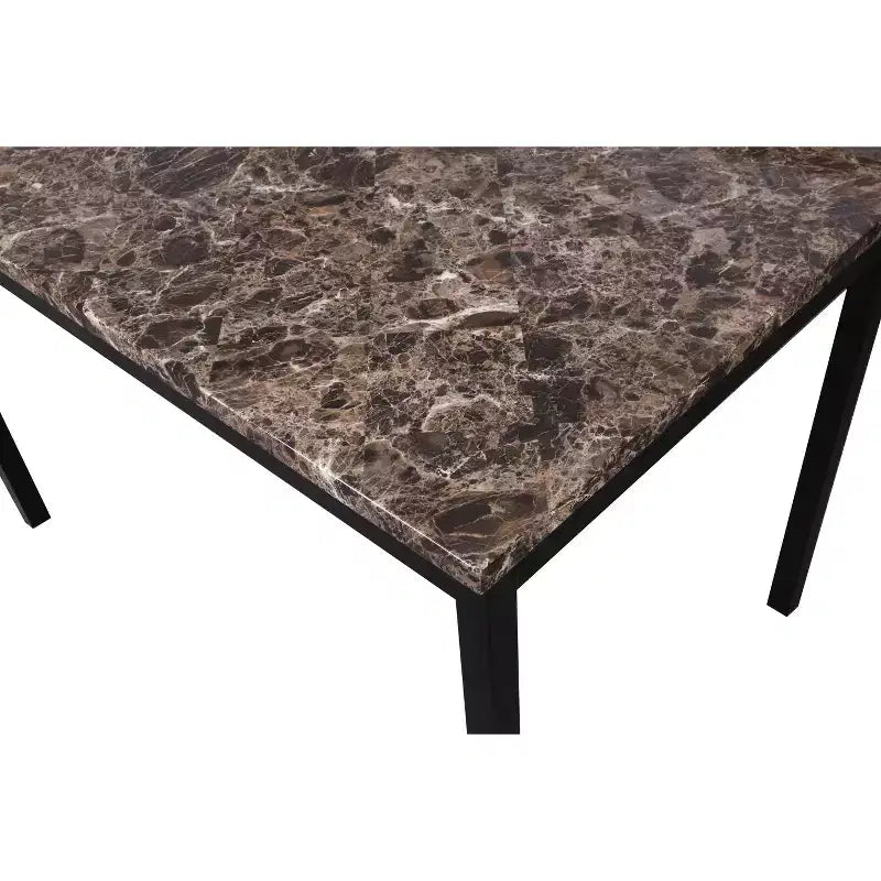 Set da pranzo in metallo da 5 pezzi | Piano in finto marmo e sedie in similpelle rossa