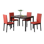 Set da pranzo in metallo da 5 pezzi | Piano in finto marmo e sedie in similpelle rossa