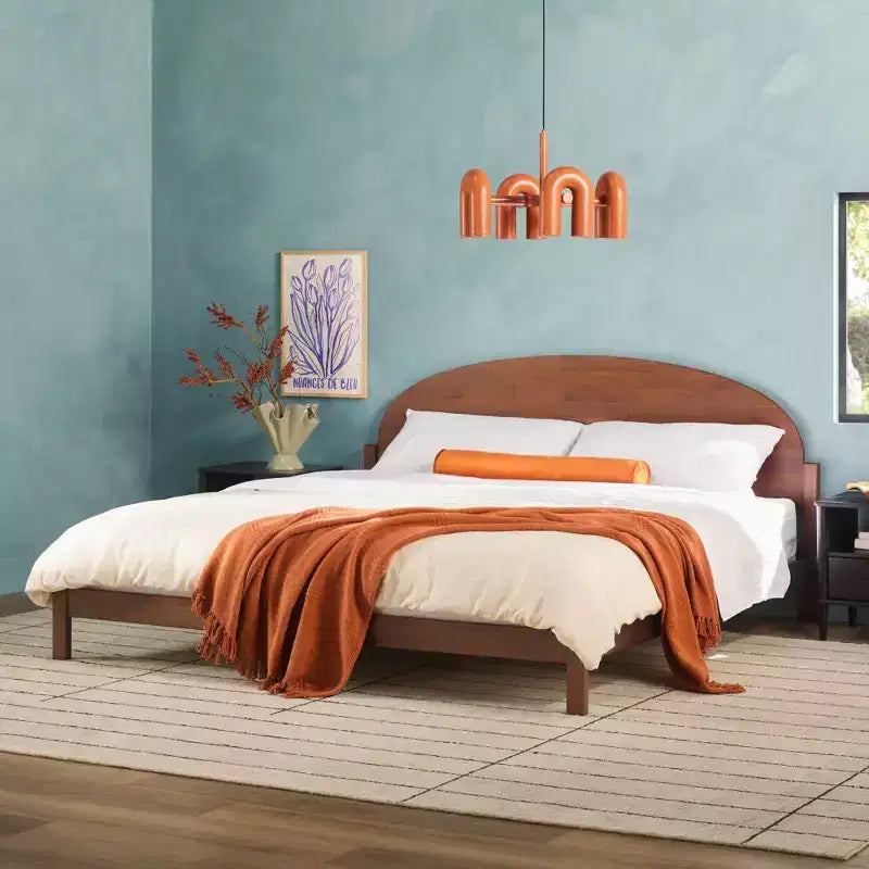 King Size Boho Arched Headboard Solid Pine Platform Bed