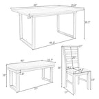 Set da pranzo da 6 pezzi con tavolo rettangolare, 4 sedie e panca - Grigio