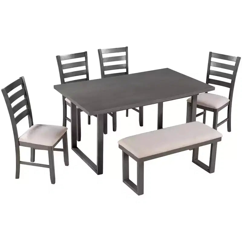 Set da pranzo da 6 pezzi con tavolo rettangolare, 4 sedie e panca - Grigio