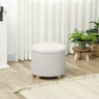 Pouf contenitore rotondo da 45 cm | in pile Teddy con bottoni e gambe in legno