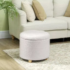 Pouf contenitore rotondo da 45 cm | in pile Teddy con bottoni e gambe in legno