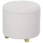 Pouf contenitore rotondo da 45 cm | in pile Teddy con bottoni e gambe in legno