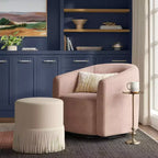 Pouf-Contenitore a Tamburo in Velluto con Frange e Struttura in Legno