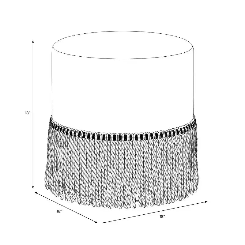Pouf-Contenitore a Tamburo in Velluto con Frange e Struttura in Legno
