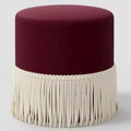 Pouf-Contenitore a Tamburo in Velluto con Frange e Struttura in Legno