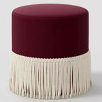 Pouf-Contenitore a Tamburo in Velluto con Frange e Struttura in Legno